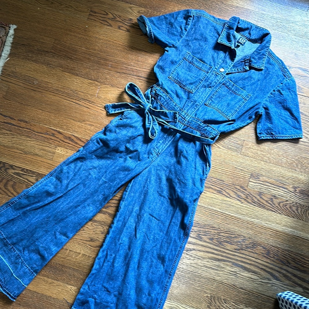 GAP 2p short sleeve denim jumpsuit romper overall one piece wide leg